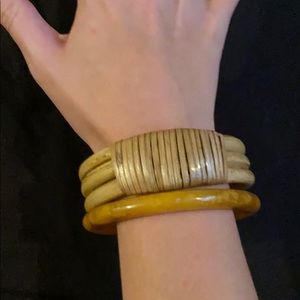 Wooden and brownish orange bangles